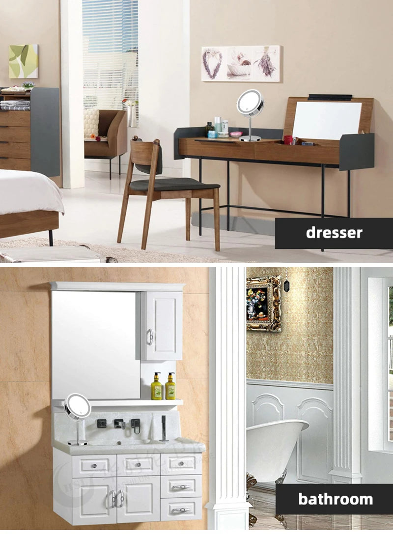 as-004mm 8" 10x magnifying led makeup mirror – double-sided with 3-colour light & usb charging