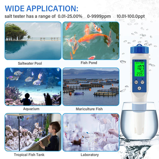 AS-002SM Digital Smart Bluetooth Seawater Salinity Meter – 0.1–200ppt Salt Tester for Aquarium, Pool &amp; Aquaculture