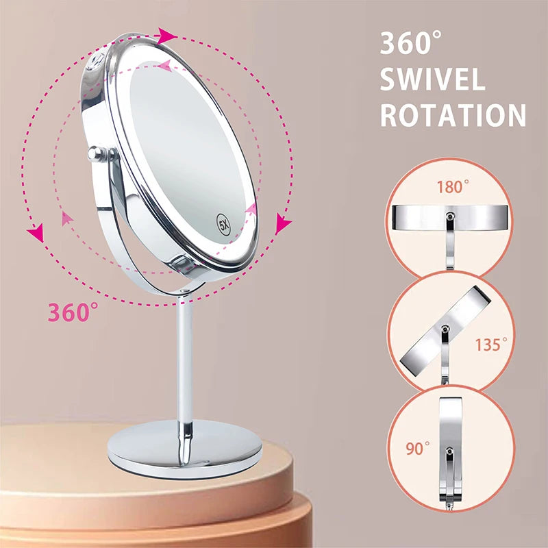 as-004mm 8" 10x magnifying led makeup mirror – double-sided with 3-colour light & usb charging