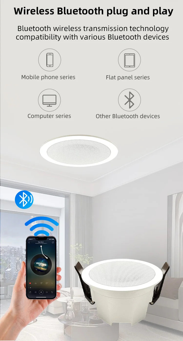 as-bs05  2" mini bluetooth ceiling speaker – full-range stereo background music speaker