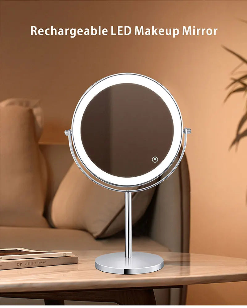 as-004mm 8" 10x magnifying led makeup mirror – double-sided with 3-colour light & usb charging
