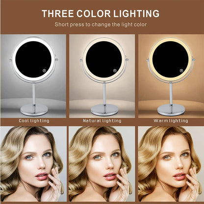 AS-004MM 8" 10X Magnifying LED Makeup Mirror – Double-Sided with 3-Colour Light & USB Charging