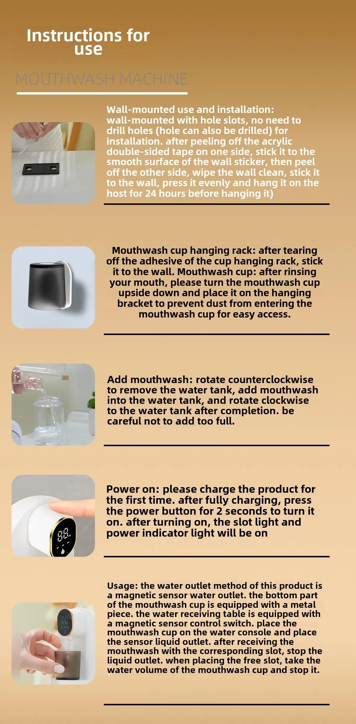 smart as-600md 600ml mouthwash dispenser – wall mounted with magnetic induction & auto-cleaning