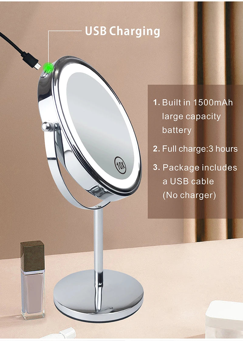 as-004mm 8" 10x magnifying led makeup mirror – double-sided with 3-colour light & usb charging