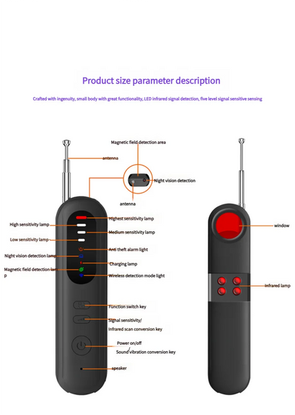 AS-215CD Anti-Spy Camera & Bug Detector. Infrared Induction, Wireless RF Signal Detection, Anti-Monitoring & Anti-Eavesdropping