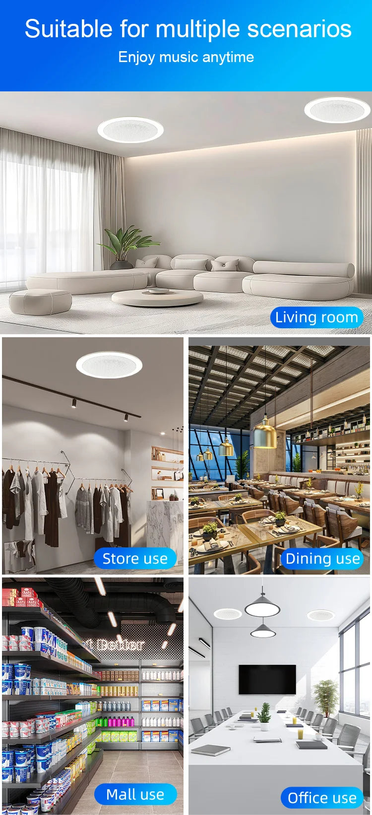 as-bs05  2" mini bluetooth ceiling speaker – full-range stereo background music speaker