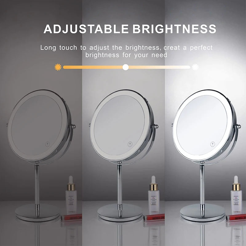 as-004mm 8" 10x magnifying led makeup mirror – double-sided with 3-colour light & usb charging