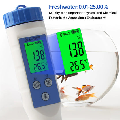 AS-002SM Digital Smart Bluetooth Seawater Salinity Meter – 0.1–200ppt Salt Tester for Aquarium, Pool &amp; Aquaculture