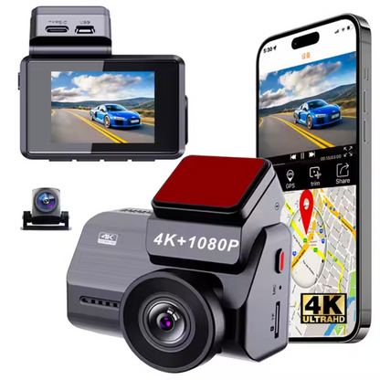 AS-800MC Mini WiFi GPS 4K Dash Camera – Dual Lens Front & Rear – Night Vision, Loop Recording, Parking Mode
