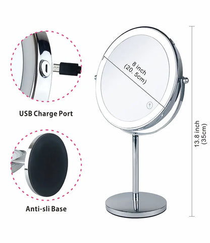 AS-004MM 8" 10X Magnifying LED Makeup Mirror – Double-Sided with 3-Colour Light & USB Charging