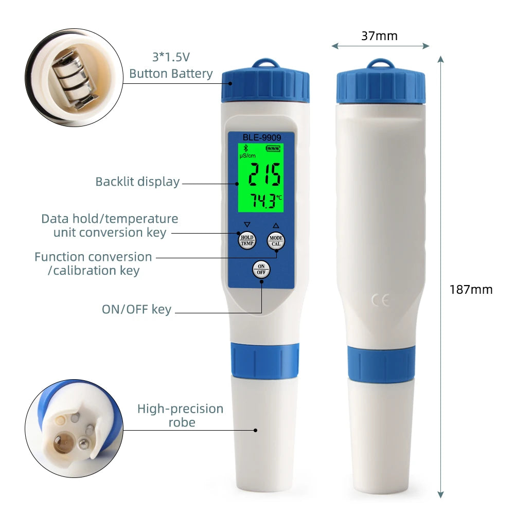 as-002sm digital smart bluetooth seawater salinity meter – 0.1–200ppt salt tester for aquarium, pool &amp; aquaculture
