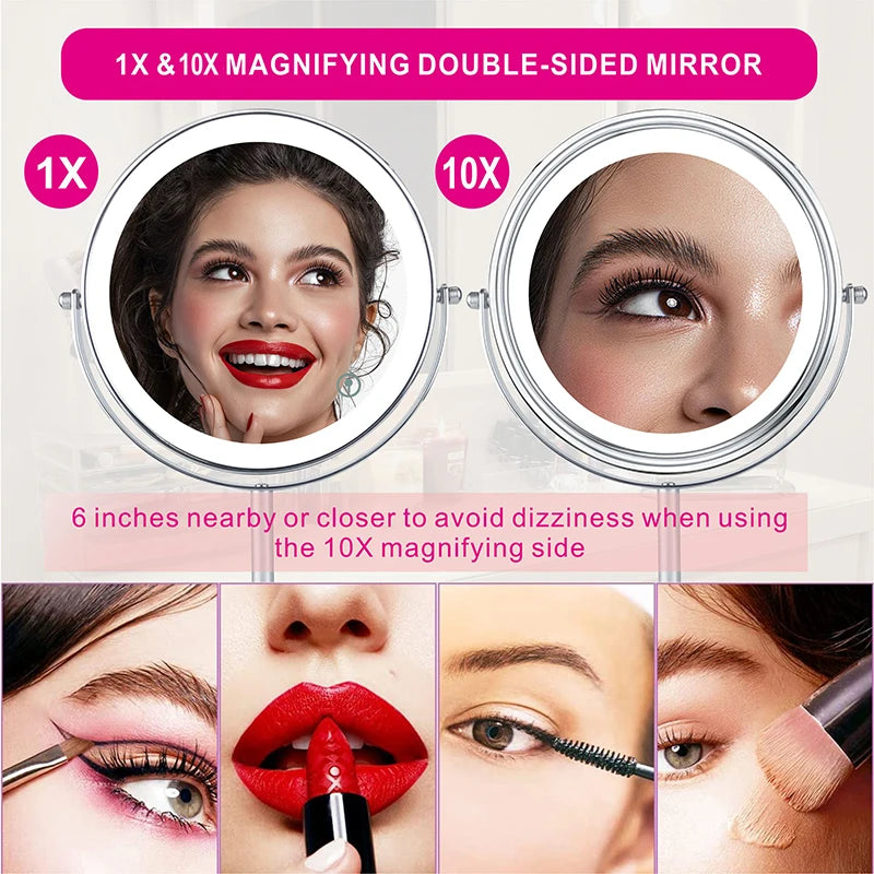 as-004mm 8" 10x magnifying led makeup mirror – double-sided with 3-colour light & usb charging