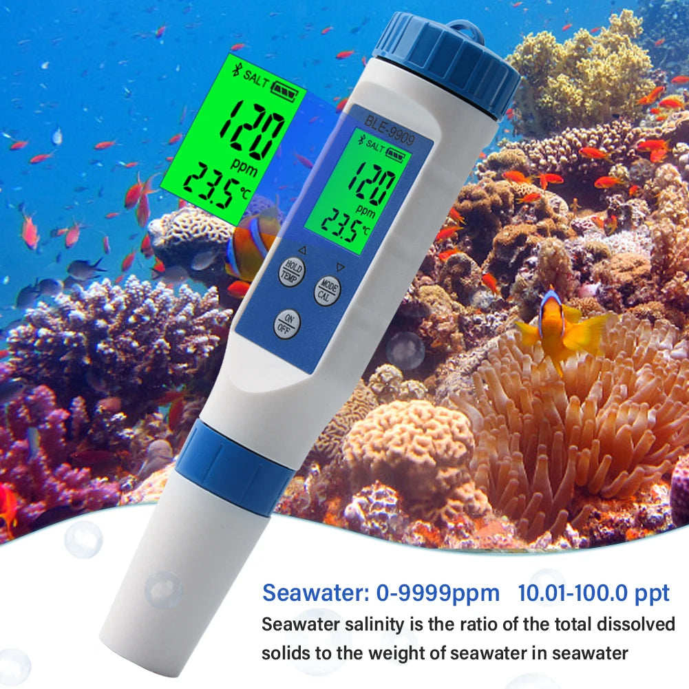 as-002sm digital smart bluetooth seawater salinity meter – 0.1–200ppt salt tester for aquarium, pool &amp; aquaculture